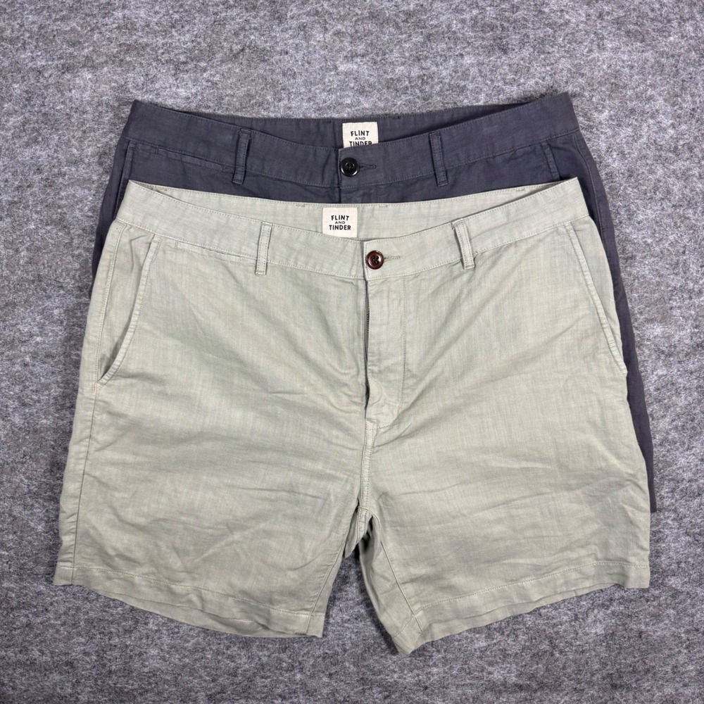 Lot of 2 Flint and Tinder 365 Shorts Mens 36 Sage Green Grey Linen Huckberry